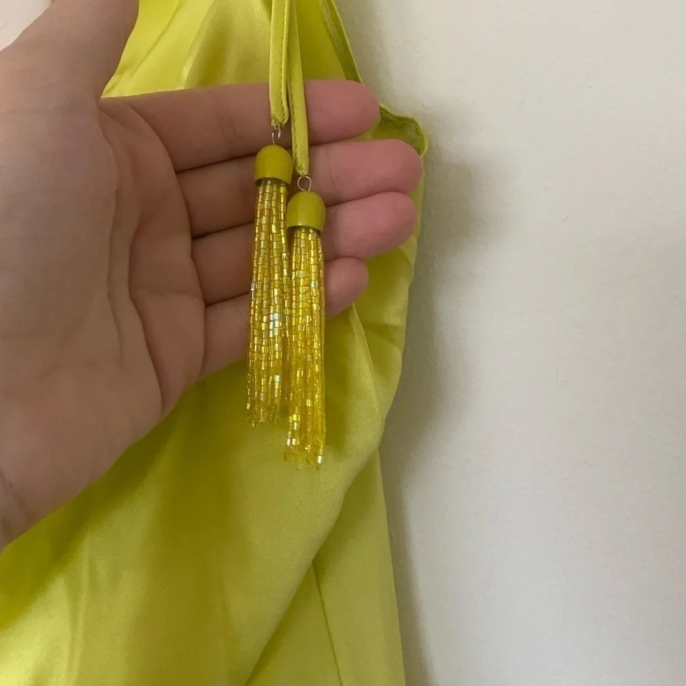 Cinq a Sept Marta Beaded Tassel Cowl Neck Silk Cami Top Key Lime Y2K Style - Picture 6 of 14